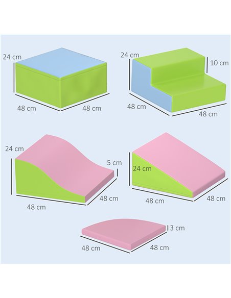 HOMCOM 6 Piece Soft Play Equipment for Kids Climb and Crawl, Pink 3D0-016V02MX - pic 113167 | FastDaddyshop