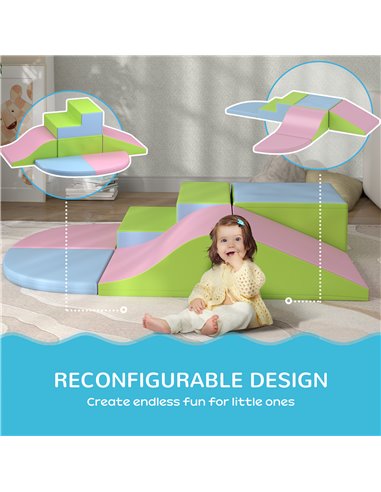 HOMCOM 6 Piece Soft Play Equipment for Kids Climb and Crawl, Pink 3D0-016V02MX