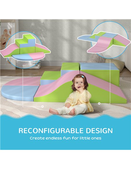HOMCOM 6 Piece Soft Play Equipment for Kids Climb and Crawl, Pink 3D0-016V02MX - pic 113170 | FastDaddyshop
