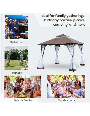 Outsunny 3 x 3 meter Patio Metal Gazebo Square Outdoor Party Wedding Canopy Shelter w/Mesh - Brown