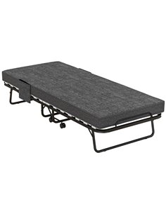 HOMCOM Single Steel Frame Folding Bed, with Wheels - Black/Grey 831-754V70CG