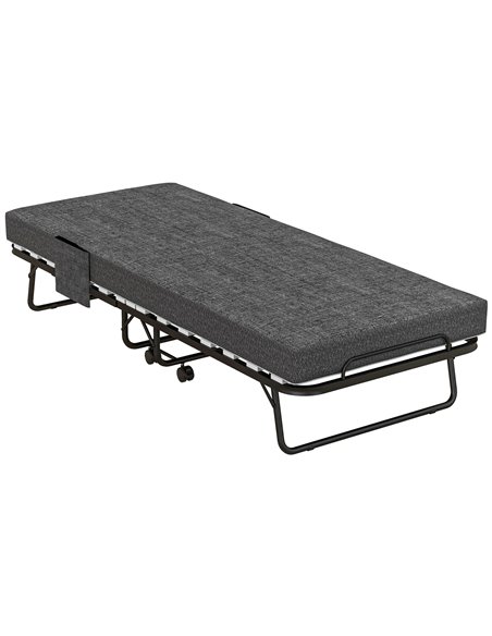 HOMCOM Single Steel Frame Folding Bed, with Wheels - Black/Grey 831-754V70CG - pic 113183 | FastDaddyshop