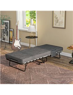 HOMCOM Single Steel Frame Folding Bed, with Wheels - Black/Grey 831-754V70CG 2