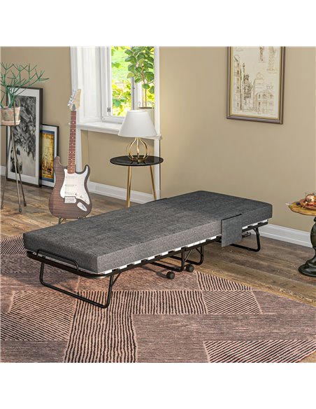 HOMCOM Single Steel Frame Folding Bed, with Wheels - Black/Grey 831-754V70CG - pic 113184 | FastDaddyshop