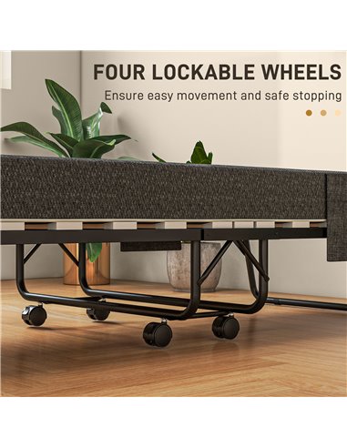 HOMCOM Single Steel Frame Folding Bed, with Wheels - Black/Grey 831-754V70CG