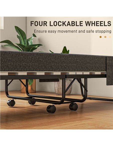 HOMCOM Single Steel Frame Folding Bed, with Wheels - Black/Grey 831-754V70CG - pic 113188 | FastDaddyshop