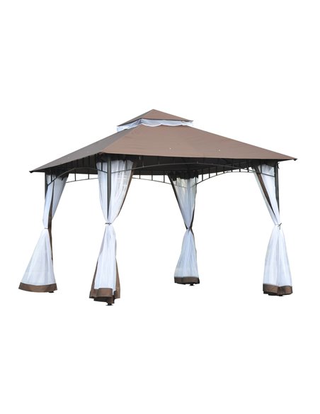 Outsunny 3 x 3 meter Patio Metal Gazebo Square Outdoor Party Wedding Canopy Shelter w/Mesh - Brown - pic 11319 | FastDaddyshop