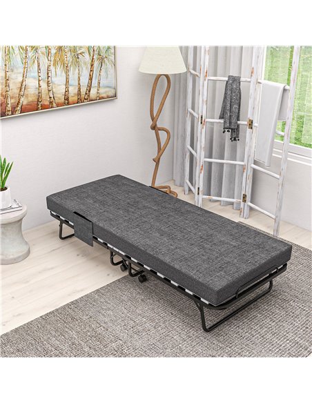 HOMCOM Single Steel Frame Folding Bed, with Wheels - Black/Grey 831-754V70CG - pic 113190 | FastDaddyshop