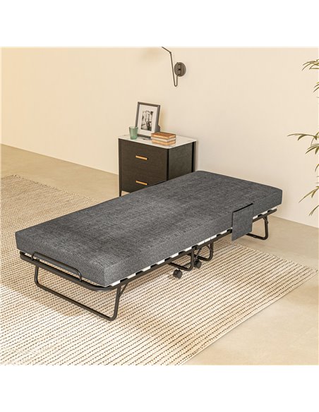 HOMCOM Single Steel Frame Folding Bed, with Wheels - Black/Grey 831-754V70CG - pic 113191 | FastDaddyshop