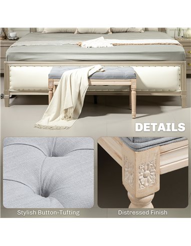 HOMCOM Vintage Wooden Bed End Bench - Light Grey 838-160V70LG
