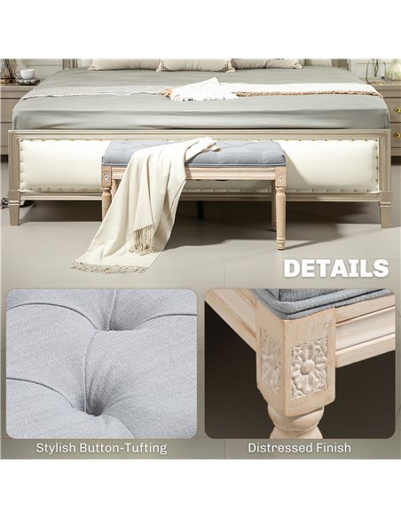 HOMCOM Vintage Wooden Bed End Bench - Light Grey 838-160V70LG - pic 113195 | FastDaddyshop