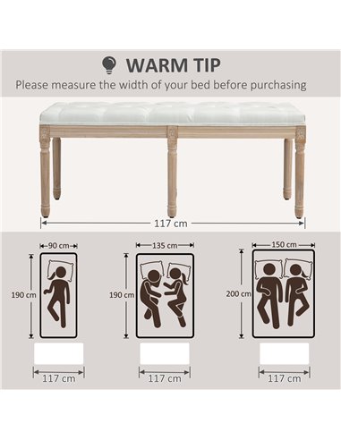 HOMCOM Vintage French Look Bed End Bench - Cream White 831-733V70CW