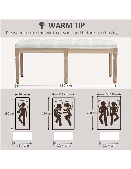 HOMCOM Vintage French Look Bed End Bench - Cream White 831-733V70CW - pic 113207 | FastDaddyshop