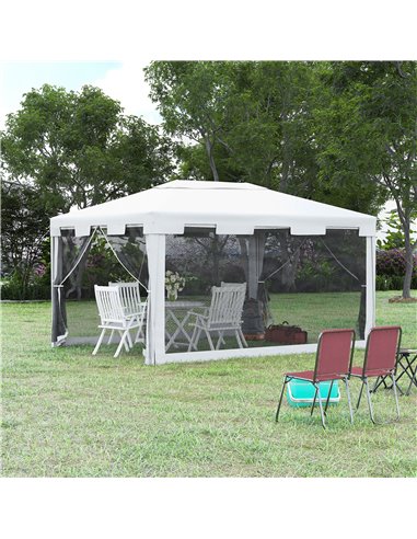 Outsunny 4x3 m Waterproof Gazebo W/Mesh Sides-White/Black