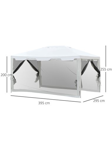 Outsunny 4x3 m Waterproof Gazebo W/Mesh Sides-White/Black