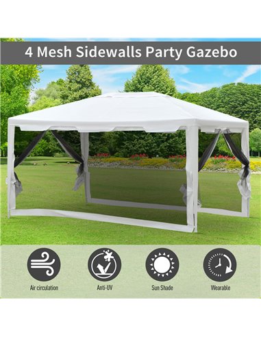 Outsunny 4x3 m Waterproof Gazebo W/Mesh Sides-White/Black