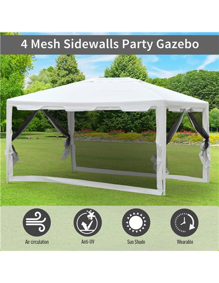 Outsunny 4x3 m Waterproof Gazebo W/Mesh Sides-White/Black - pic 11323 | FastDaddyshop