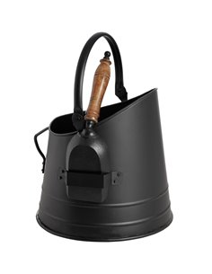 Hill Interiors Black Coal Bucket with Teak Handle Shovel 11212