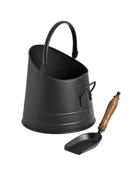 Hill Interiors Black Coal Bucket with Teak Handle Shovel 11212 - pic 113242 | FastDaddyshop