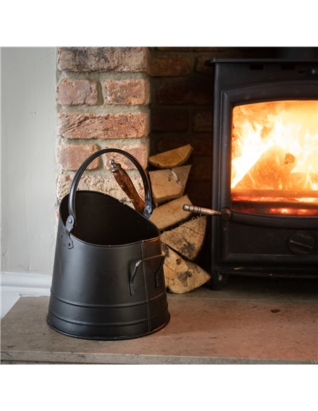 Hill Interiors Black Coal Bucket with Teak Handle Shovel 11212 - pic 113243 | FastDaddyshop