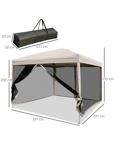 Outsunny 3x3m Pop Up Gazebo W/ Mesh Walls-Tan   