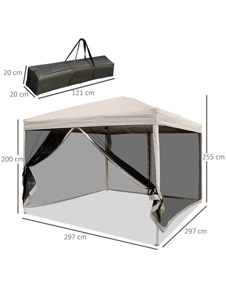 Outsunny 3x3m Pop Up Gazebo W/ Mesh Walls-Tan    - pic 11330 | FastDaddyshop