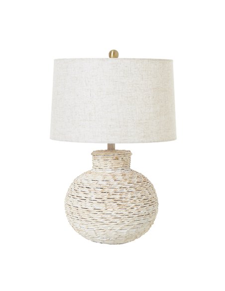 Hill Interiors White Wash Bulbous Wicker Table Lamp With Linen Shade 23726 - pic 113357 | FastDaddyshop