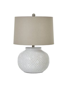 Hill Interiors Squat White Beaded Ceramic Lamp With Linen Shade 23731