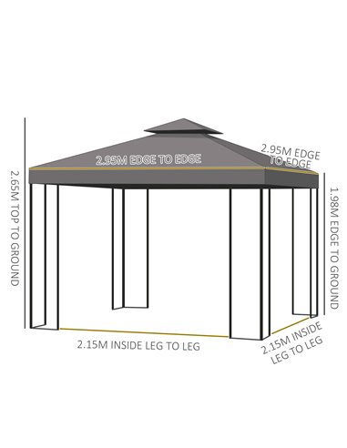 Outsunny 3 x 3 m Garden Metal Gazebo Marquee Patio Wedding Party Tent Canopy Shelter with Pavilion Sidewalls (Brown)