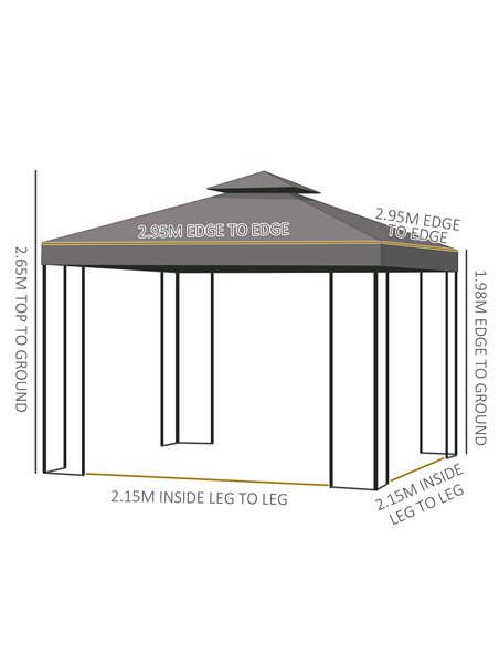Outsunny 3 x 3 m Garden Metal Gazebo Marquee Patio Wedding Party Tent Canopy Shelter with Pavilion Sidewalls (Brown) - pic 11338 | FastDaddyshop
