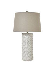 Hill Interiors White Beaded Ceramic Lamp With Linen Shade 23732