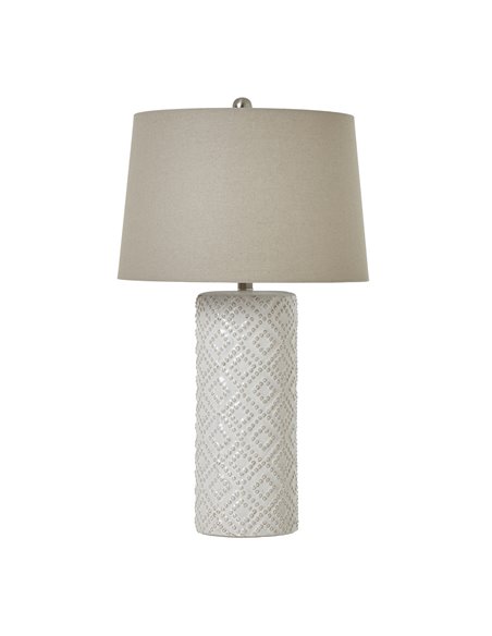 Hill Interiors White Beaded Ceramic Lamp With Linen Shade 23732 - pic 113382 | FastDaddyshop