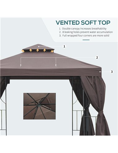 Outsunny 3 x 3 m Garden Metal Gazebo Marquee Patio Wedding Party Tent Canopy Shelter with Pavilion Sidewalls (Brown)