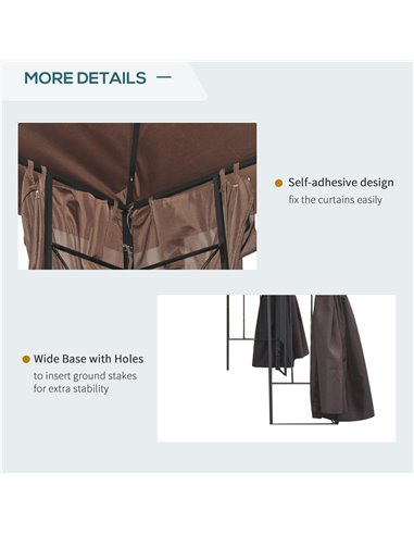 Outsunny 3 x 3 m Garden Metal Gazebo Marquee Patio Wedding Party Tent Canopy Shelter with Pavilion Sidewalls (Brown)