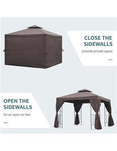 Outsunny 3 x 3 m Garden Metal Gazebo Marquee Patio Wedding Party Tent Canopy Shelter with Pavilion Sidewalls (Brown)