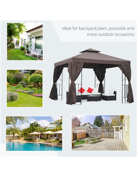 Outsunny 3 x 3 m Garden Metal Gazebo Marquee Patio Wedding Party Tent Canopy Shelter with Pavilion Sidewalls (Brown) - pic 11342 | FastDaddyshop