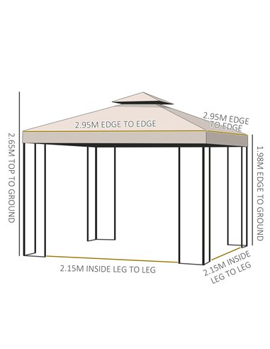 Outsunny 3 x 3 m Garden Metal Gazebo Marquee Patio Wedding Party Tent Canopy Shelter with Pavilion Sidewalls  (Beige)