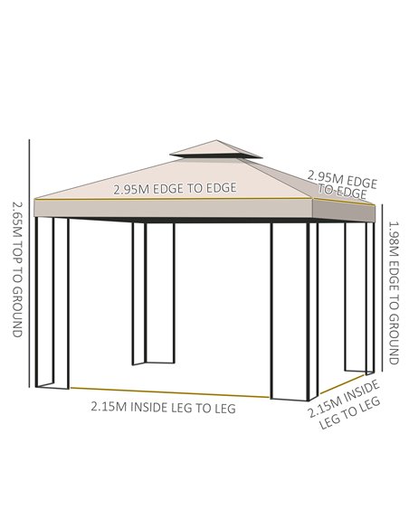Outsunny 3 x 3 m Garden Metal Gazebo Marquee Patio Wedding Party Tent Canopy Shelter with Pavilion Sidewalls  (Beige) - pic 11346 | FastDaddyshop