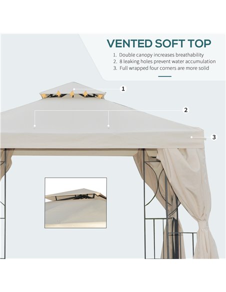 Outsunny 3 x 3 m Garden Metal Gazebo Marquee Patio Wedding Party Tent Canopy Shelter with Pavilion Sidewalls  (Beige) - pic 11347 | FastDaddyshop