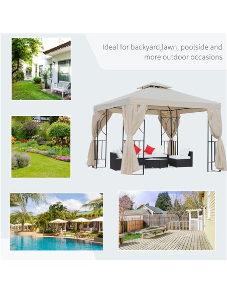 Outsunny 3 x 3 m Garden Metal Gazebo Marquee Patio Wedding Party Tent Canopy Shelter with Pavilion Sidewalls  (Beige) - pic 11350 | FastDaddyshop