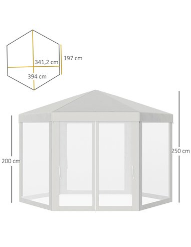 Outsunny Netting Gazebo Hexagon Tent Patio Canopy Outdoor Shelter Party Activities Shade Resistant (Creamy White)