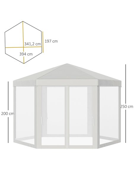 Outsunny Netting Gazebo Hexagon Tent Patio Canopy Outdoor Shelter Party Activities Shade Resistant (Creamy White) - pic 11354 | FastDaddyshop