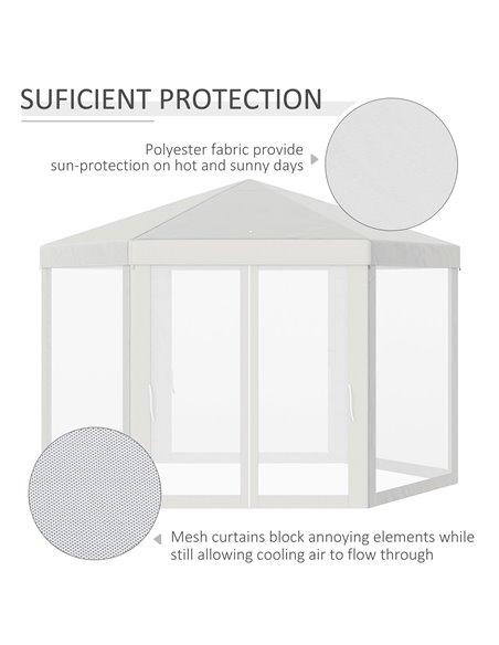 Outsunny Netting Gazebo Hexagon Tent Patio Canopy Outdoor Shelter Party Activities Shade Resistant (Creamy White) - pic 11355 | FastDaddyshop
