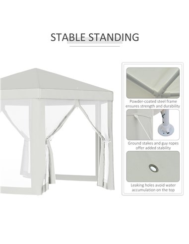 Outsunny Netting Gazebo Hexagon Tent Patio Canopy Outdoor Shelter Party Activities Shade Resistant (Creamy White)