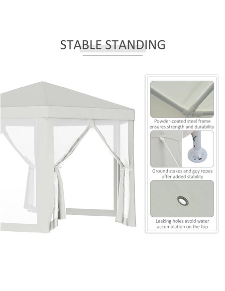 Outsunny Netting Gazebo Hexagon Tent Patio Canopy Outdoor Shelter Party Activities Shade Resistant (Creamy White) - pic 11356 | FastDaddyshop