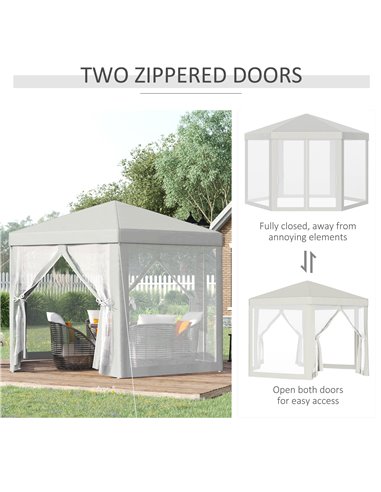 Outsunny Netting Gazebo Hexagon Tent Patio Canopy Outdoor Shelter Party Activities Shade Resistant (Creamy White)