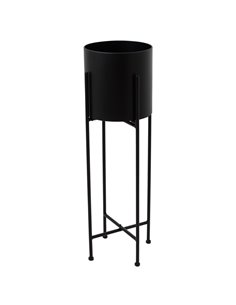 Hill Interiors Large Matt Black Cylindrical Planter On Black Frame 23094