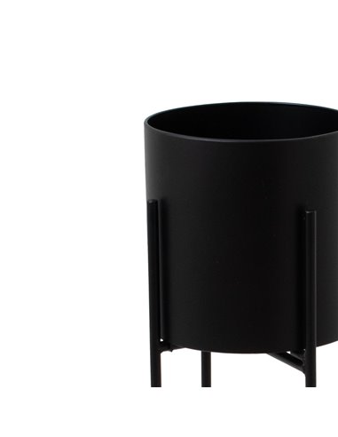 Hill Interiors Large Matt Black Cylindrical Planter On Black Frame 23094