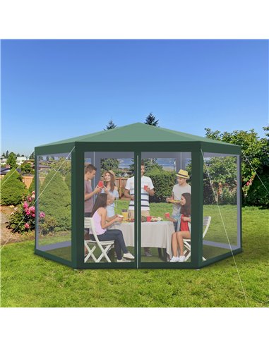 Outsunny Netting Gazebo Hexagon Tent Patio Canopy Outdoor Shelter Party Activities Shade Resistant (Green)