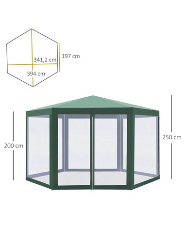 Outsunny Netting Gazebo Hexagon Tent Patio Canopy Outdoor Shelter Party Activities Shade Resistant (Green)